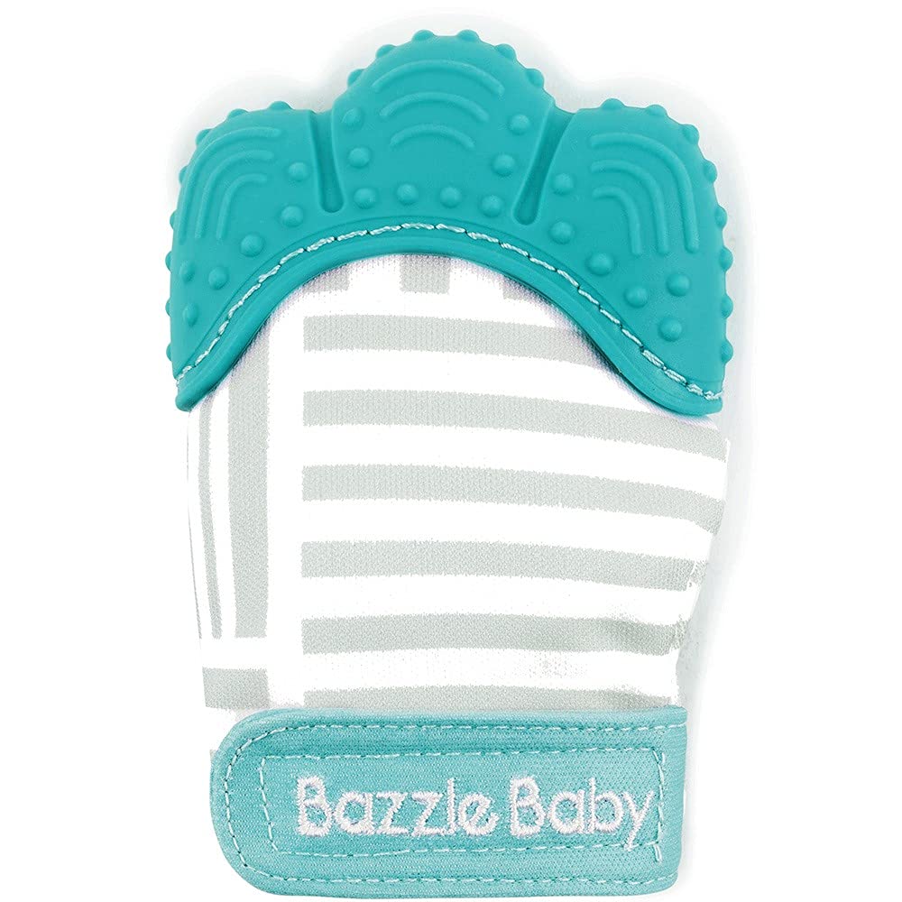 Bazzle Baby Teething Mitt - Silicone Teething Mittens Teething Toys Baby Teething Toys Baby Teething Mitten Teething Glove Hand Teethers for Babies - Adjustable Strap (Geo Lines)