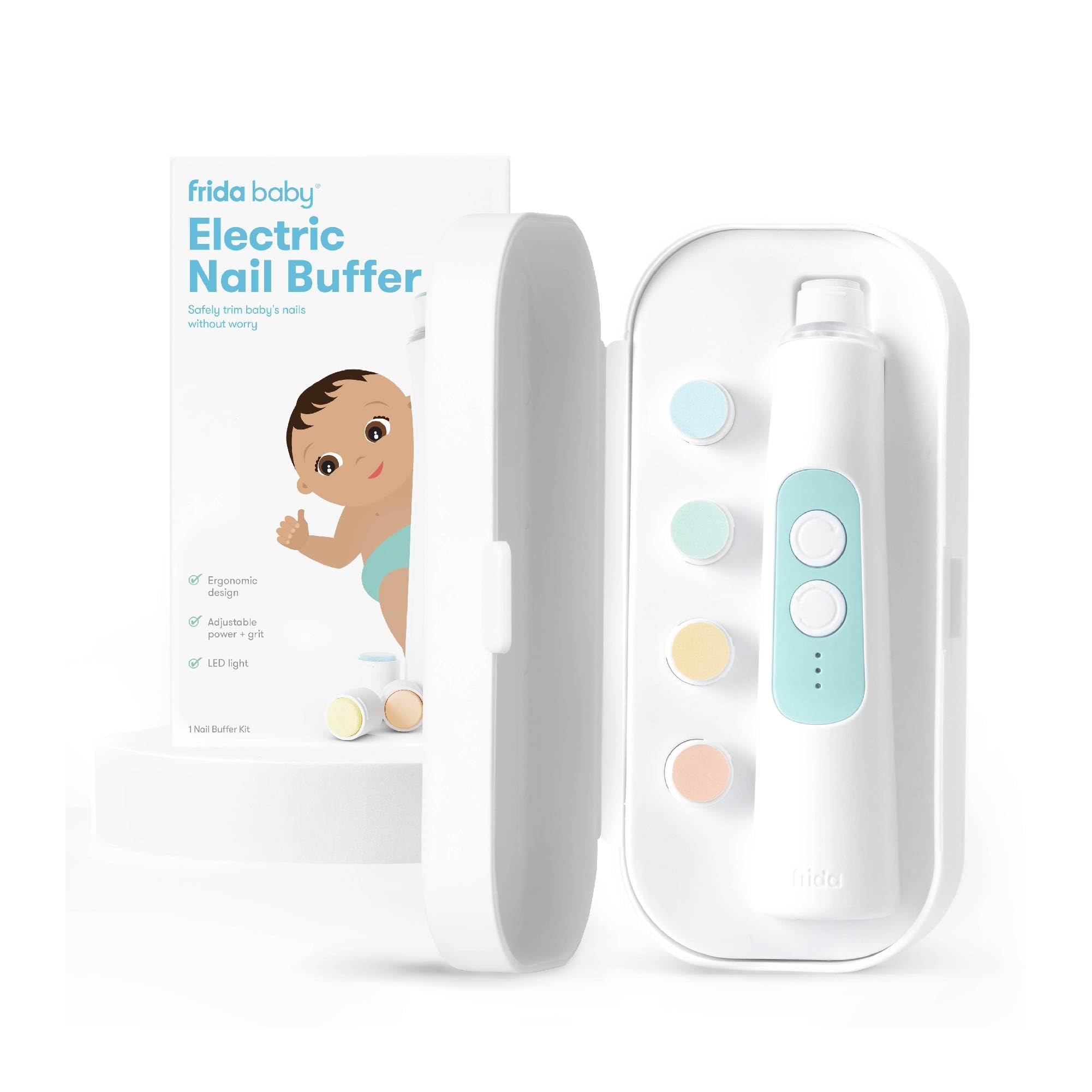 Frida Baby Electric Nail Trimmer Safe & Easy Electric Nail File Baby Nail Clipper & Nail Trimmer Kit for Newborn Toddler or Children Fingernails & Toenails 4 Buffer Pads LED Light Storage Case