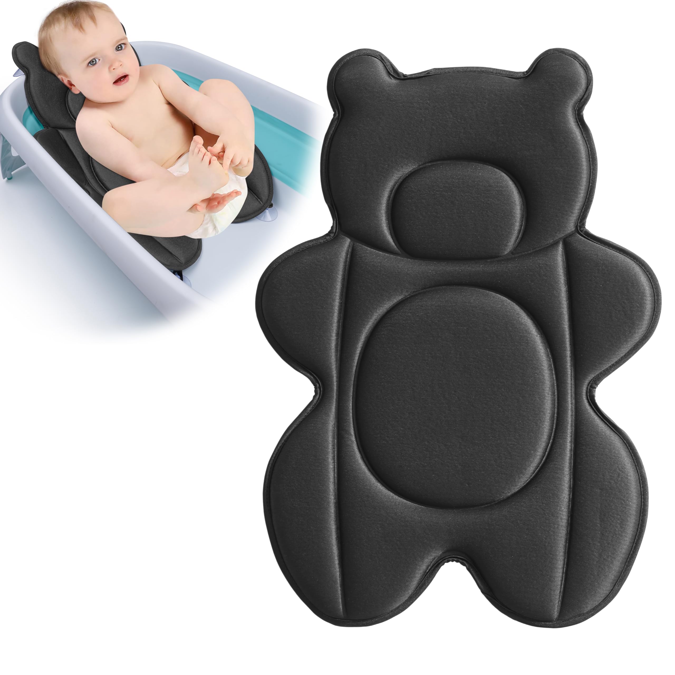 Rezlli Infant Baby Bath CushionFits Inside Most Baby Bathtubs Breathable Soft Baby Bath Support SeatBaby Bath Pad Bath Pillow for BathtubNewborn Bath Mat with 4 Suction Cups (Black)