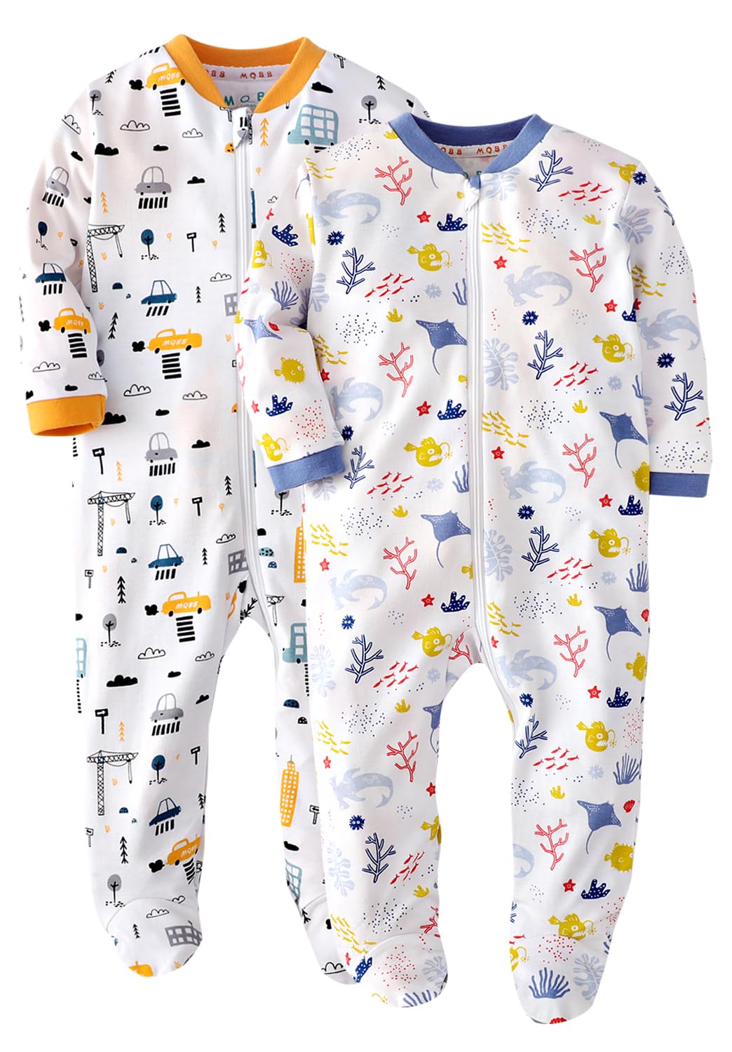 Marquebaby Baby Boy One-Piece Footies Organic Cotton Footed Onesie - Zip Front Rompers Jumpsuit 24 Months
