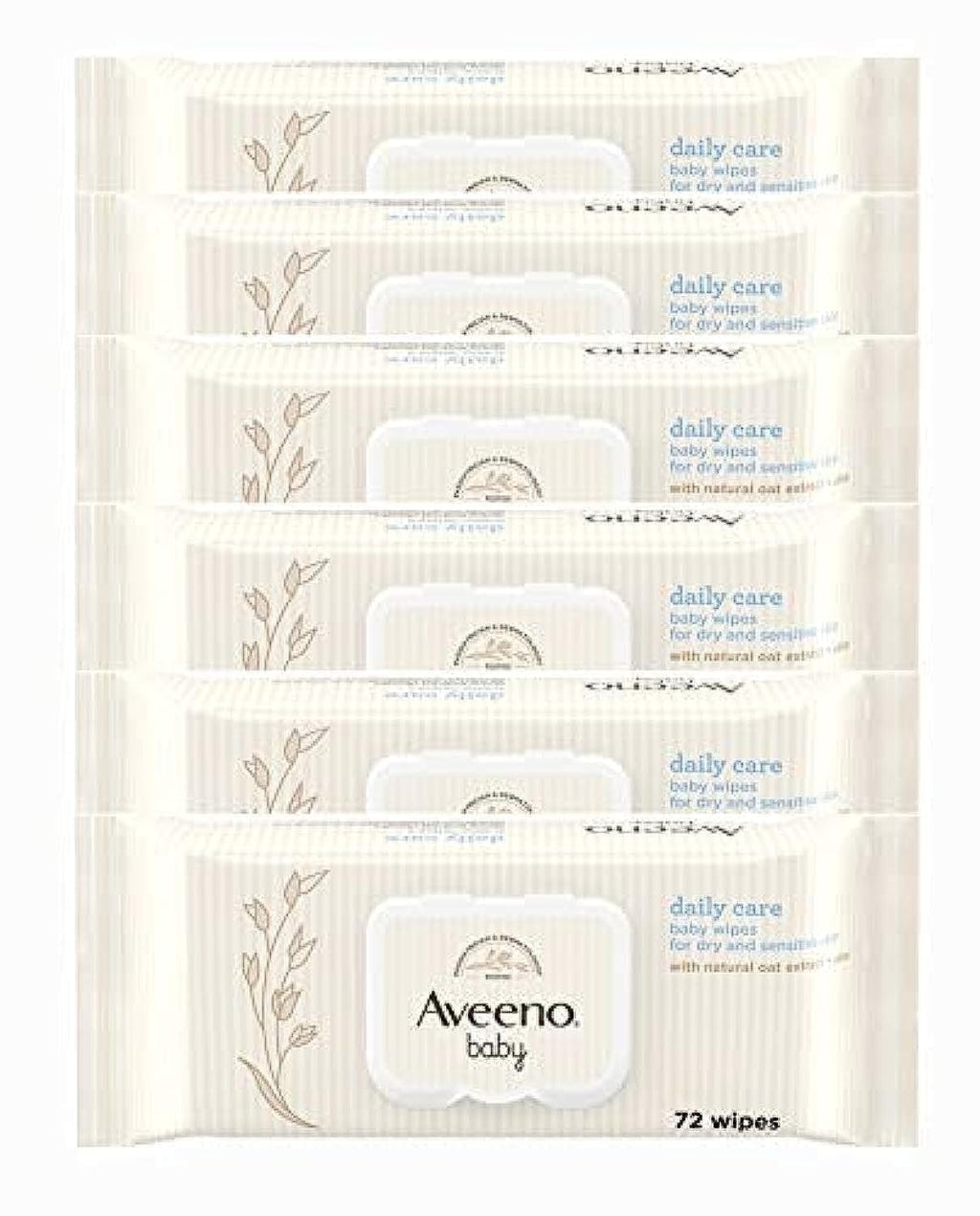 AVEENO Baby Daily Care Wipes - Cleanse Gently and Efficiently - Baby Wipes - Baby Essentials - 72 Wipes Lid On Each Pack Pack of 6 (432 Wipes in Total)