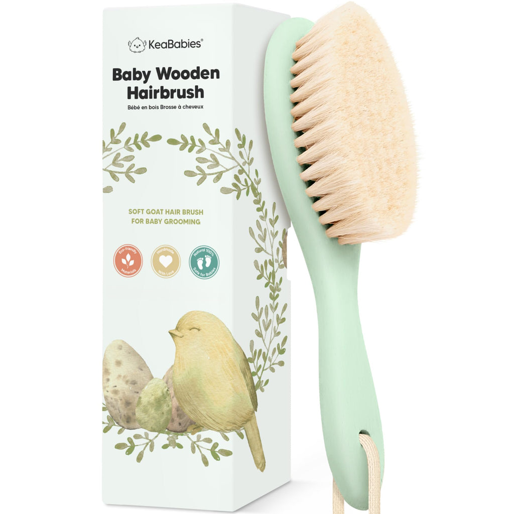 Baby Hair Brush - Baby Brush with Soft Goat Bristles Cradle Cap Brush Perfect Scalp Grooming Product for Infant Toddler Kids Newborns Baby Girls Boys (Sage Oval)
