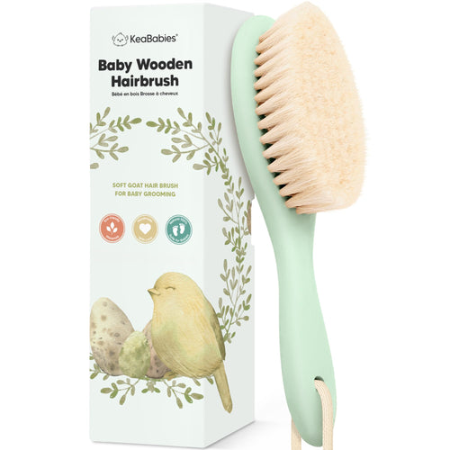 Baby Hair Brush - Baby Brush with Soft Goat Bristles Cradle Cap Brush Perfect Scalp Grooming Product for Infant Toddler Kids Newborns Baby Girls Boys (Sage Oval)