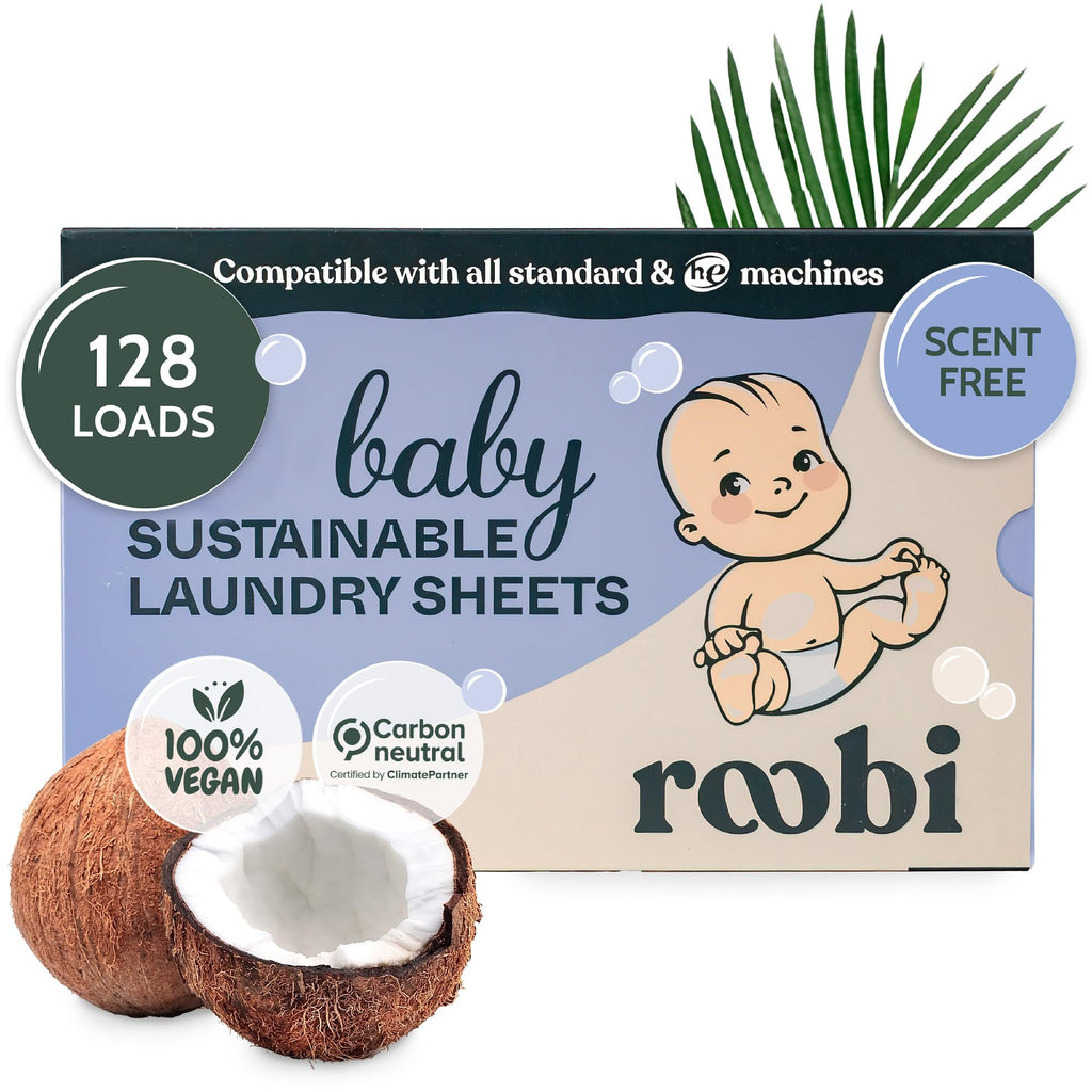 Roobi Baby Laundry Detergent Sheets. Specially Formulated for Sensitive Skin. Newborns Infants & Toddlers Clothes. Unscented. Up to 128 Loads