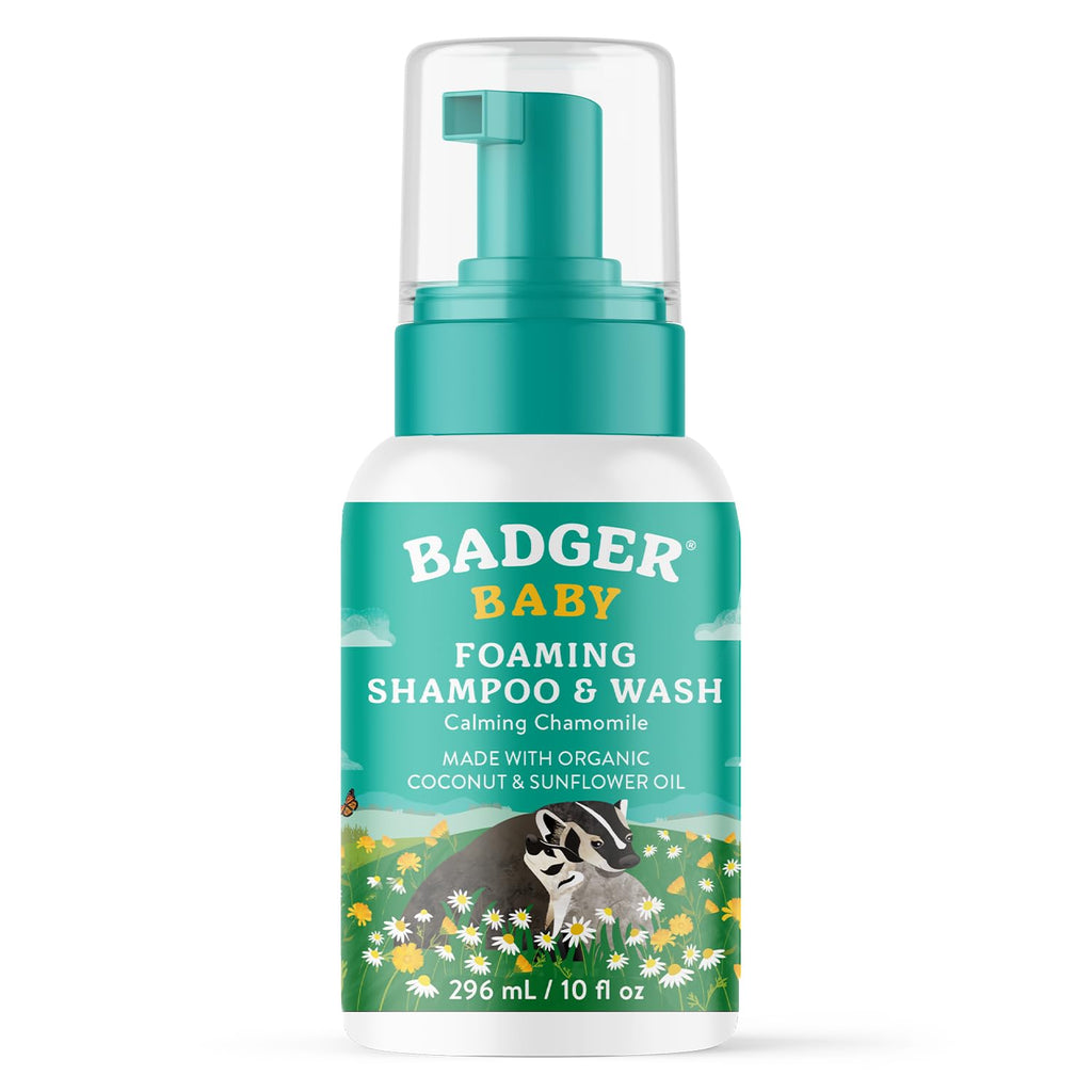Badger Calming Chamomile Foaming Baby Shampoo and Body Wash Organic Gentle Newborn or Toddler Soap 10 fl oz