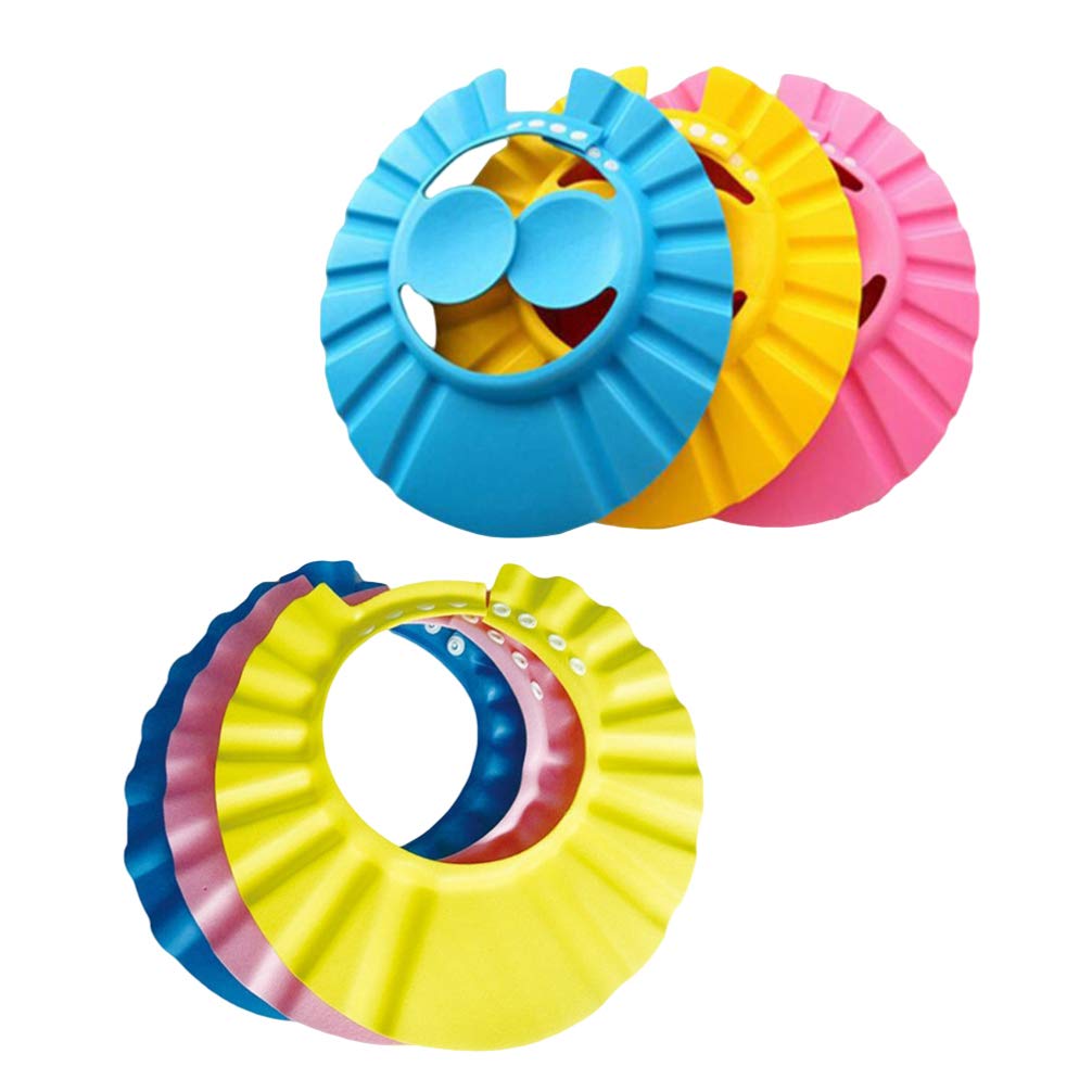 NUOBESTY Bath Cap Adjustable Durable Waterproof Elastic Ring Hat Shampoo Bath Shower Cap Wash Hair Shield Direct Visor Caps for Kids Toddler Baby Newborn - 6Pcs