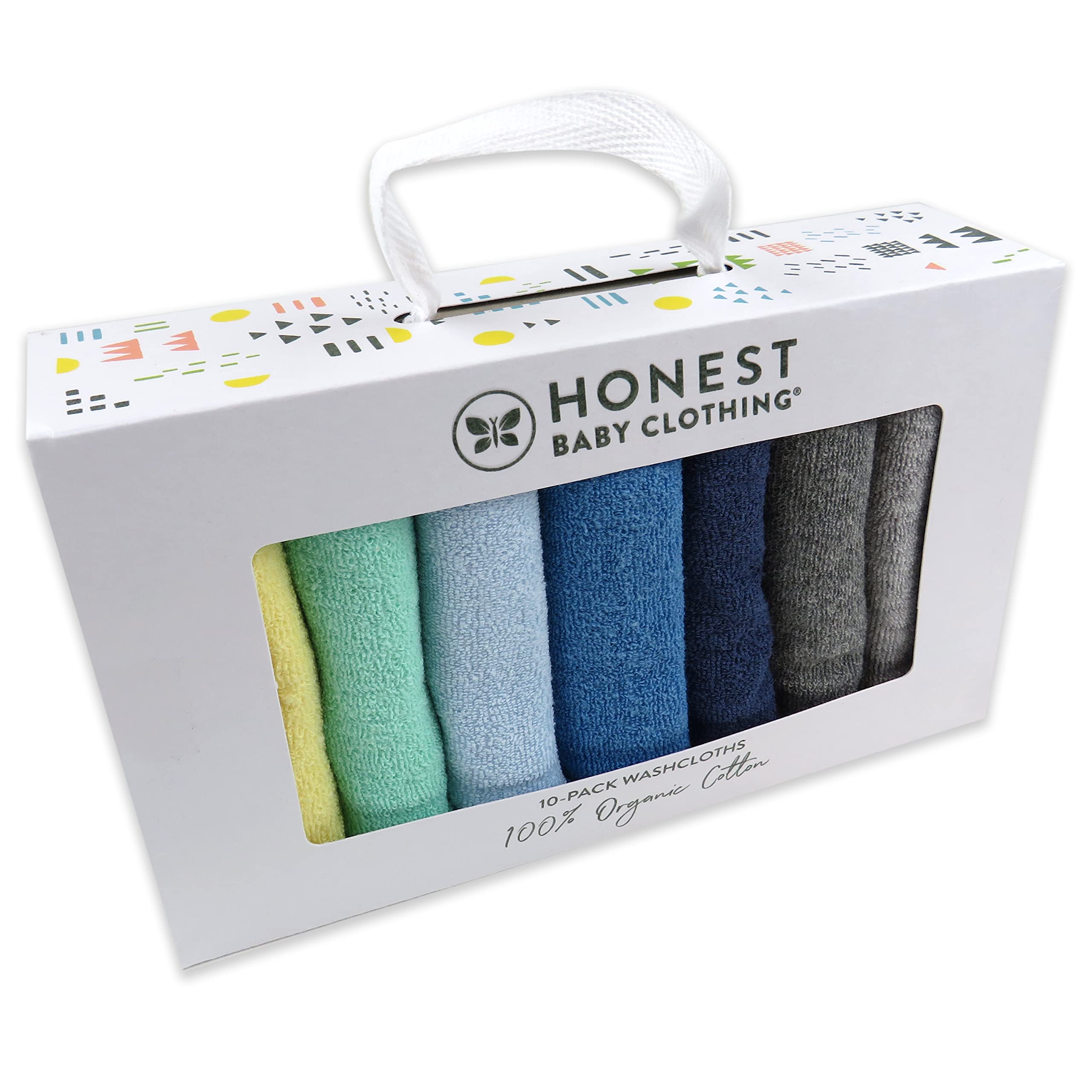 HonestBaby 10-Pack Organic Cotton Baby-Terry Wash Cloths Rainbow Blues One Size