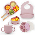 MIICASA Silicone Baby Feeding Set Baby Led Weaning Supplies Baby Food Tableware Silicone Suction Plate Bowl Spoons Fork Waterproof Bib Cup & Complementary Food Cake Mold Baby Eating Utensils