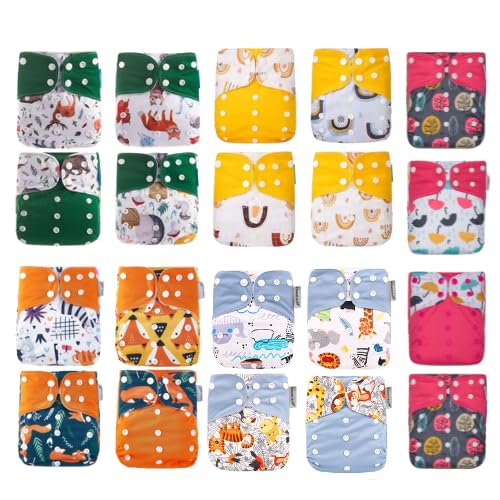 KaWaii Baby Reusable unisex Cloth Diaper Shells One Size Adjustable Washable Leak-proof Pocket Baby Nappies - 20-Pack
