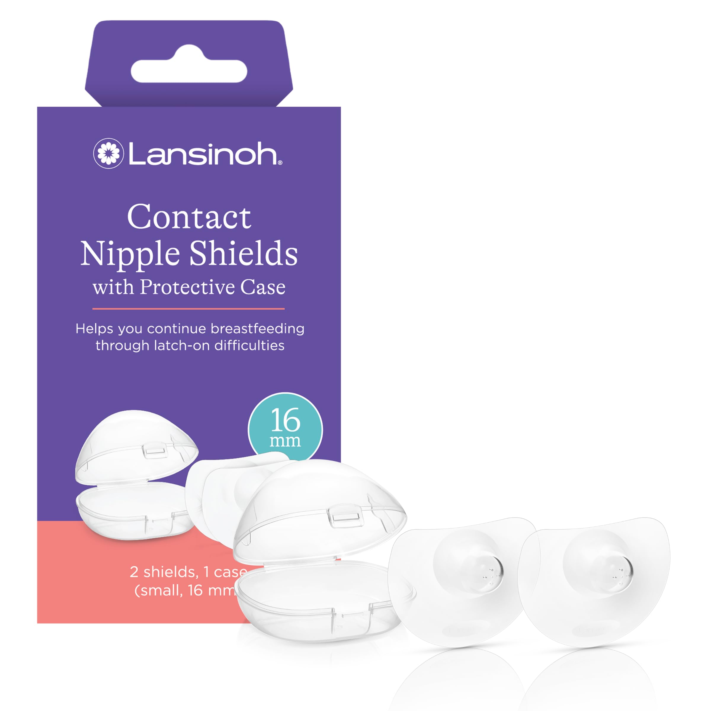 Lansinoh Contact Nipple Shields for Breastfeeding 2 Nipple Shields (16mm) and Case