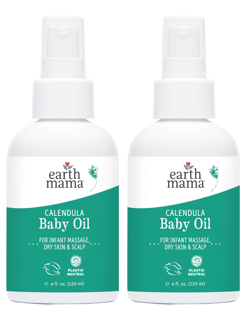 Earth Mama Calendula Baby Oil | Massage Oil for Newborn Skin Care Dry Skin & Scalp Moisturizer Fragrance Free 4-Fluid Ounce (2-Pack)