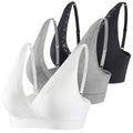 COLOMI Maternity Nursing Bra Wirefree Cotton Breastfeeding Bra for Sleep Lace Maternity Bralette (M Black+Grey+White)