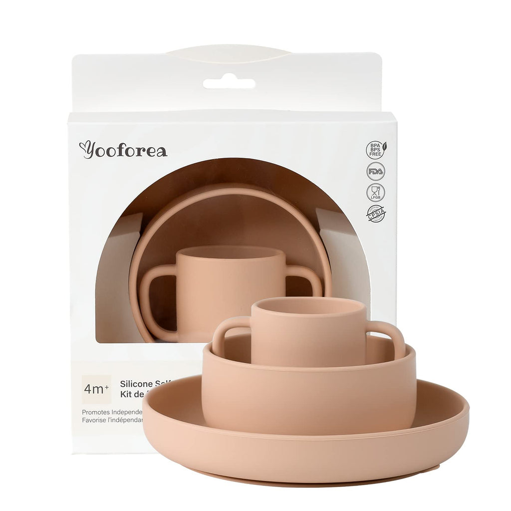 YOOFOREA Baby Led Weaning Supplies I Toddler Infant Baby Essentials First Stage I Baby Feeding Set - Tiny Cup Suction Bowl & Plate I 100% Platinum Food Grade Silicone I BPA BPS PVC Free - Honey