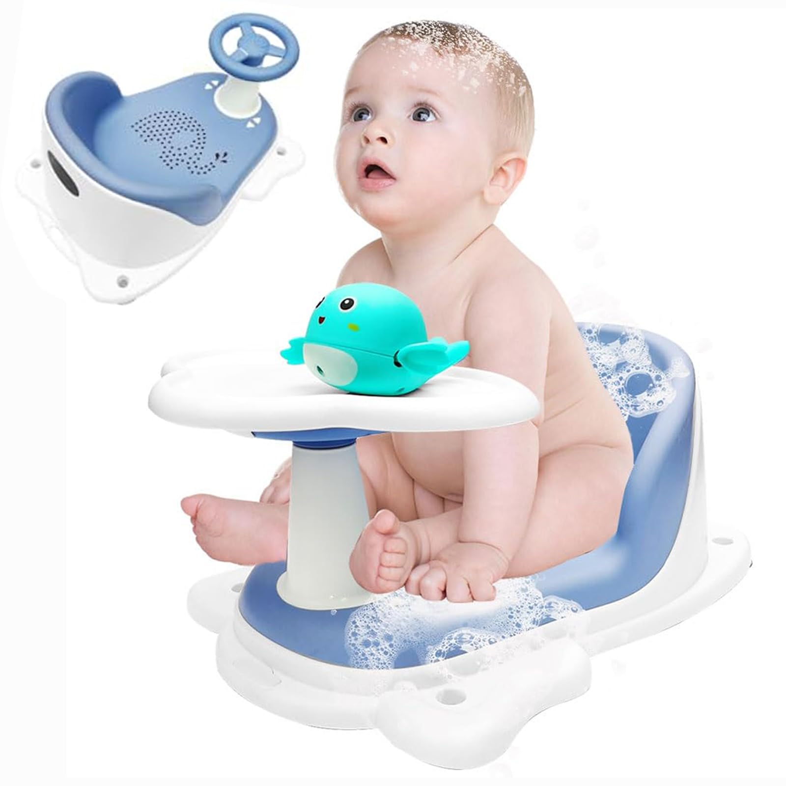Koeiaplr Baby Bath SeatBaby Bath sit up seatBathtub Baby seat for 6 Months & UpIdeal Gift Baby Bath Shower ChairSit up seat for BabyStrong Non-Slip Suction CupsNon-Slip Soft Mat (Blue)