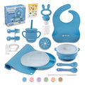 Bluubi Silicone Baby Feeding Set - Infant Tableware for First Foods & Baby Led Weaning (0+ Months) Easy to Clean Durable Perfect for Baby Boy or Girl Solid Feeding - Blue - Deluxe