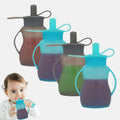 Reusable Silicone Baby Food Pouches Feed Applesauce Yogurt Fruit or Vegetable Puree Smoothies 4 Pack Blue and Grey
