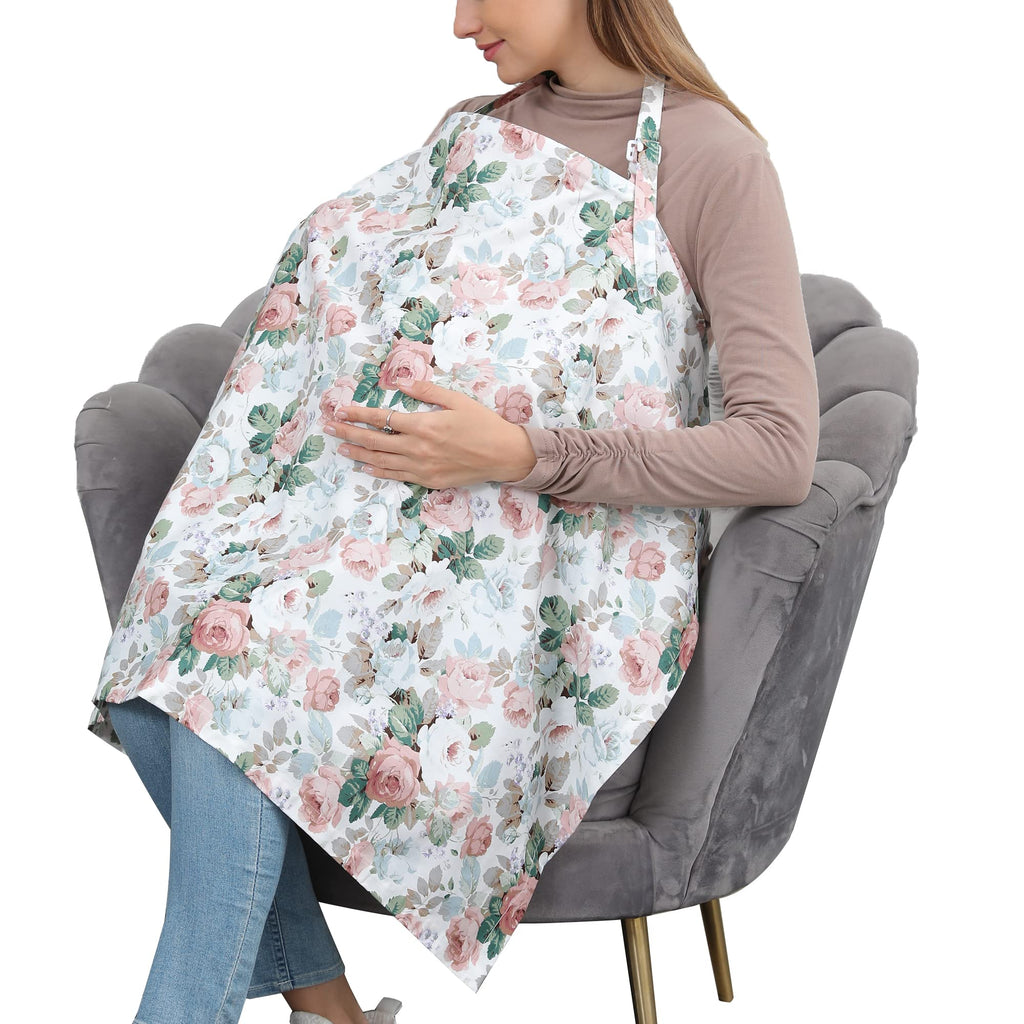 Cotton Nursing Cover for Breastfeeding - Multipurpose Breathable Mother Breastfeeding Cover (White Flower)
