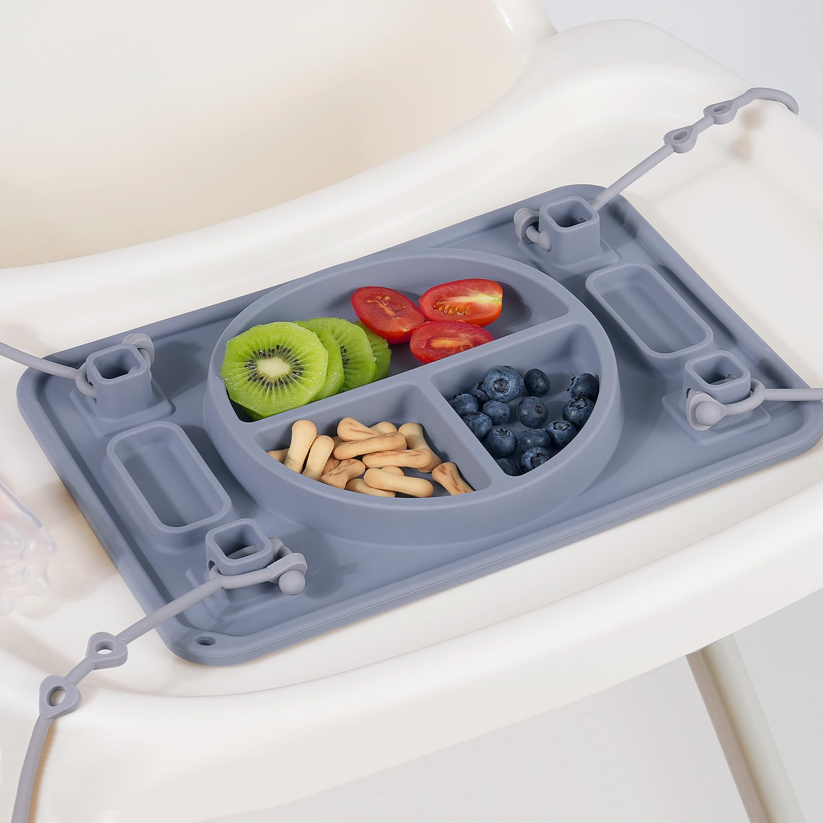 Platinum Food Grade Silicone Plates with Strong Suction for Baby & Toddlers Baby Placemats with 4 Toy Straps to Secure Baby Essentials Baby Led Weaning Self Feeding Dishwasher Safe (Green)