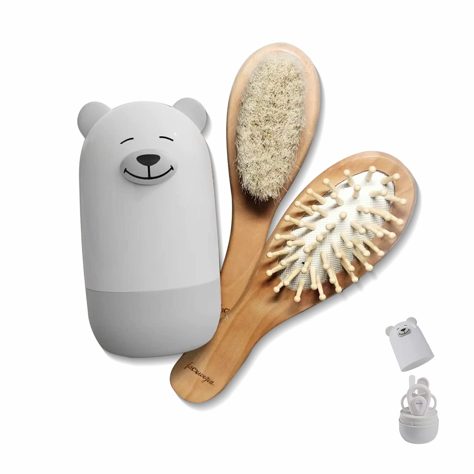 6-in-1 Baby Grooming Set Natural Wooden Hairbrush and Comb Nail ClippersNail Scissors Nail File and Tweezers for Kids and Newborns in Nice Gift Box