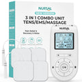 NURSAL 3-in-1 Tens Unit Muscle Stimulator Machine Dual Channel Electronic Pulse Massager Tens EMS Machine with 40 Intensities for Gradual Pain Relief Therapy