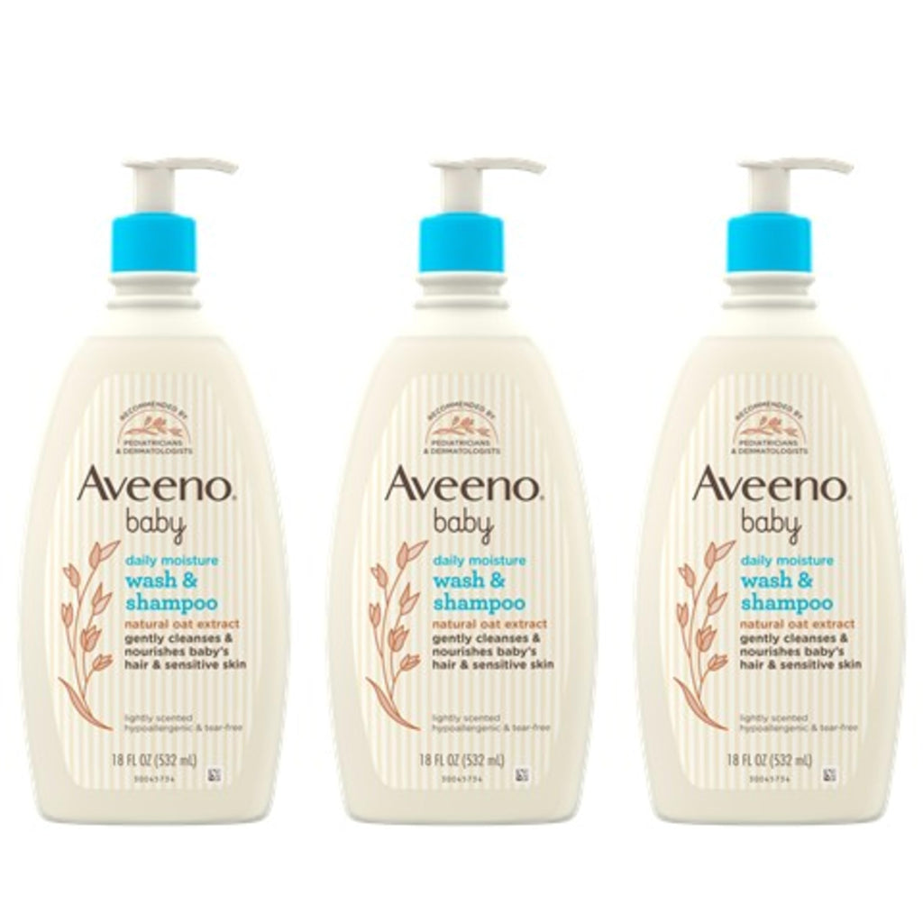 Aveeno Baby Daily Moisture Gentle Bath Wash & Shampoo with Natural Oat Extract Hypoallergenic Tear-Free & Paraben-Free Formula For Sensitive Hair & Skin Lightly Scented 33 fl. oz