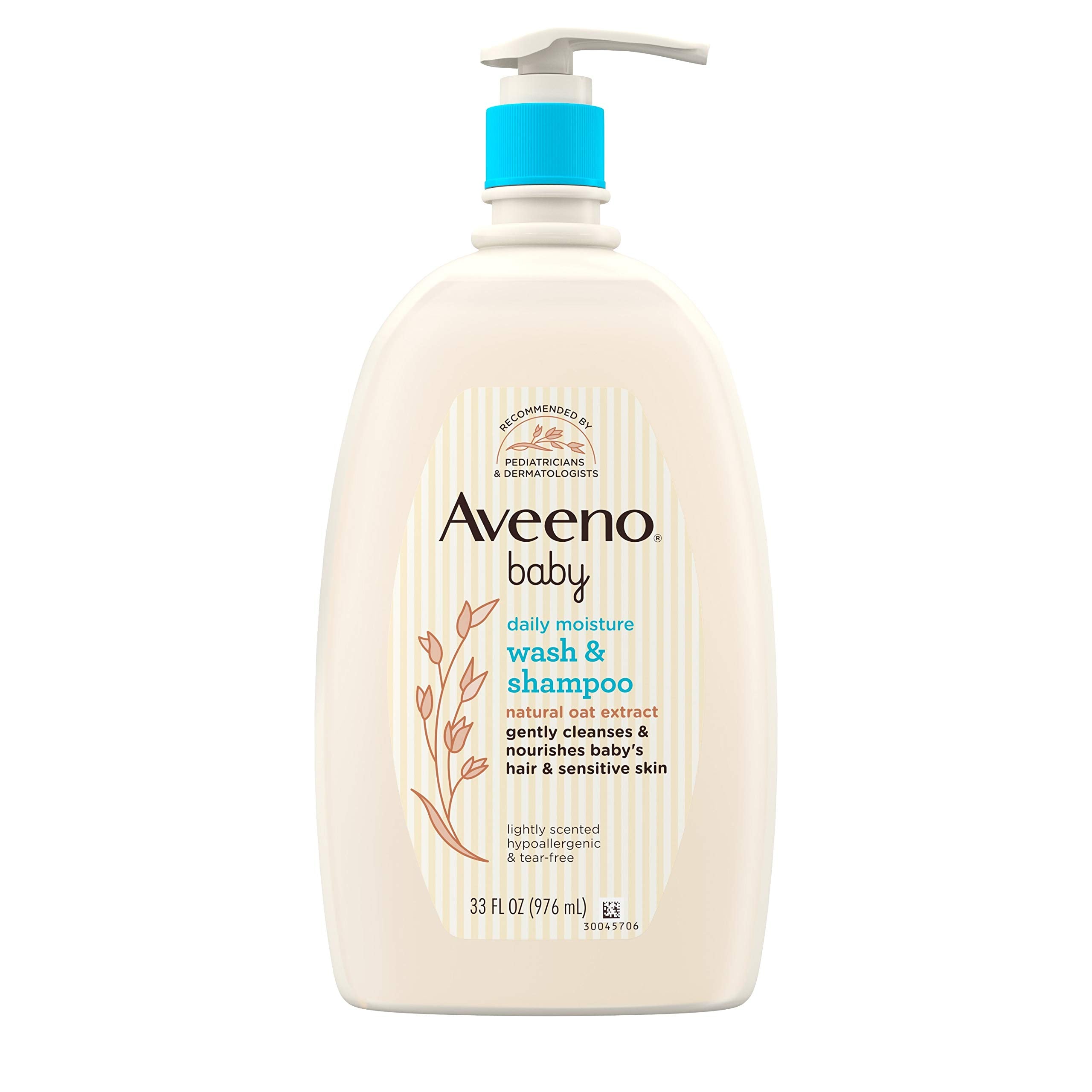 Aveeno Baby Daily Moisture Gentle Bath Wash & Shampoo with Natural Oat Extract Hypoallergenic Tear-Free & Paraben-Free Formula For Sensitive Hair & Skin Lightly Scented 33 fl. oz