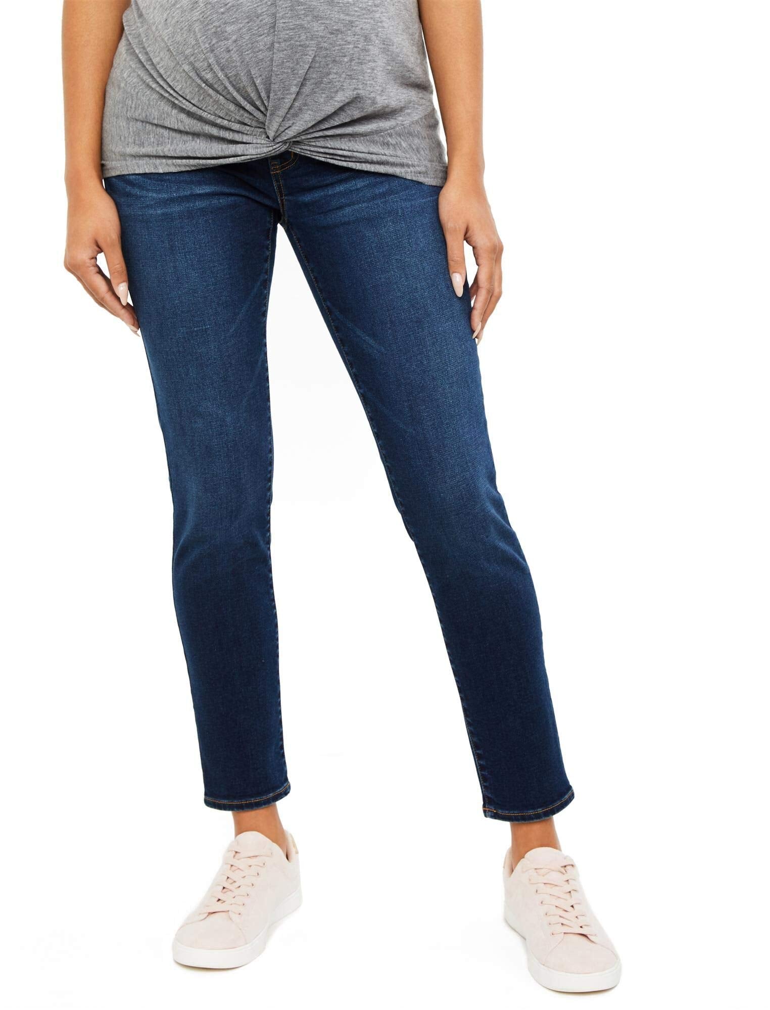 Motherhood Maternity Womens Indigo Blue Sustainable Secret Fit Belly Skinny Leg Maternity Jeans Dark Wash Small