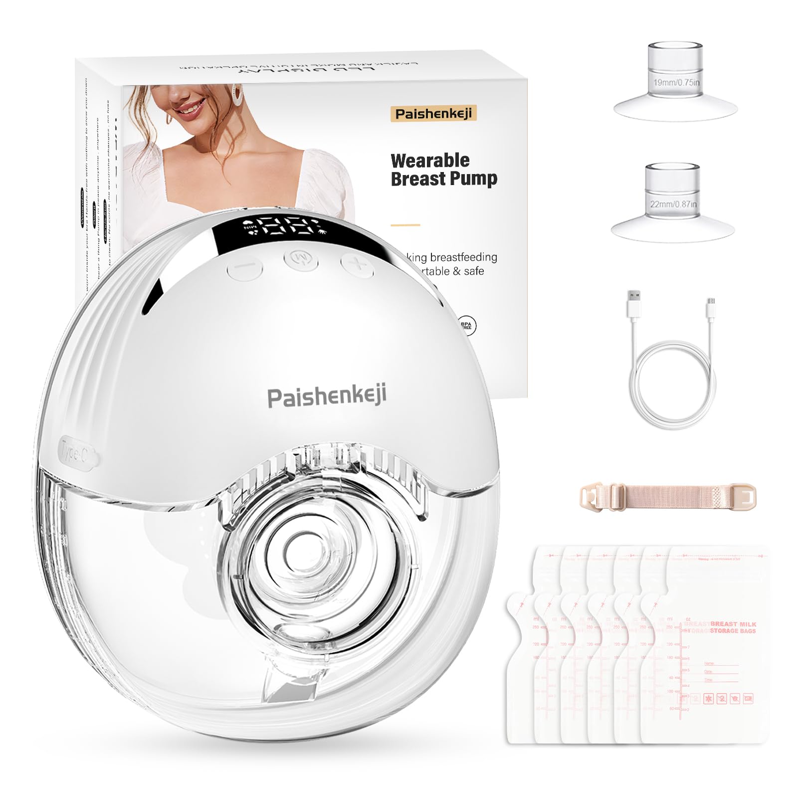 Electric Breast Pump Hands Free - Wearable Breastfeeding Pump Wireless Breast Pump with Smart Display Portable Breast Pump of 4 Modes &12 Levels Low Noise 19/21mm Flange